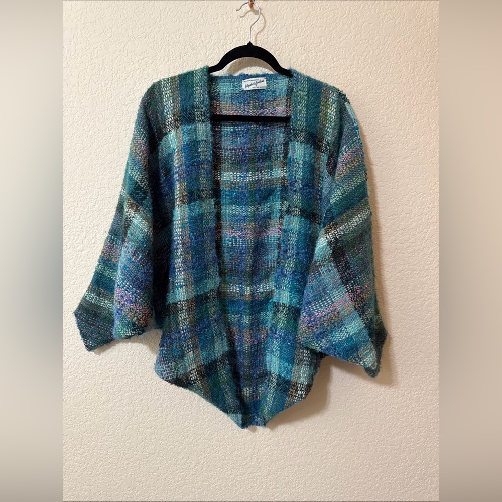 VTG Elizabeth Jenkins Handwoven Wool Open front‎ Shrug Sweater Jacket  Sz S / M